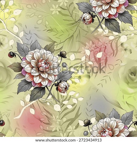 Abstract floral allover pattern with abstract leaf texture colorful bright background for digital print 