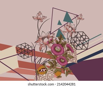 abstract floral bold art work for textile prints geometrical art work  with beautiful pastel tones