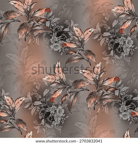 Abstract floral leaf seamless pattern with abstract gray background for digital print 