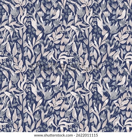 Abstract floral seamless pattern. Hand  drawn watercolor plants. Grey floral repeat tile. Elegant gray fashion print. Modern botanical background for surface, textile, fabric, wallpaper, packaging