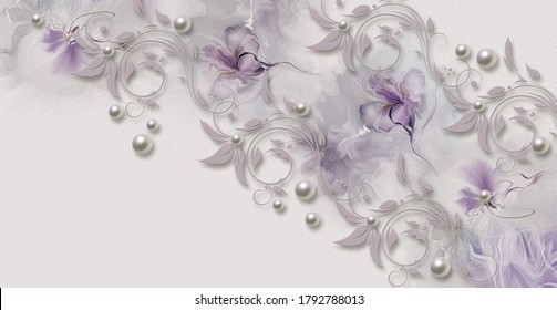 Abstract Floral Watercolor Painting, Flowering Irises Seamless Pattern, Delicate Flower Design