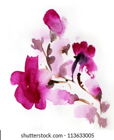 Abstract floral watercolor paintings