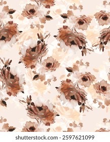 Abstract flower blooming design. Pattern with floral seamless. Grunge textured abstract textile vector with flower and plants in watercolor style
