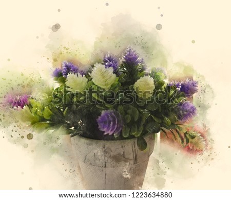 Abstract flower blooming on colorful watercolor painting background and Digital illustration brush to art.