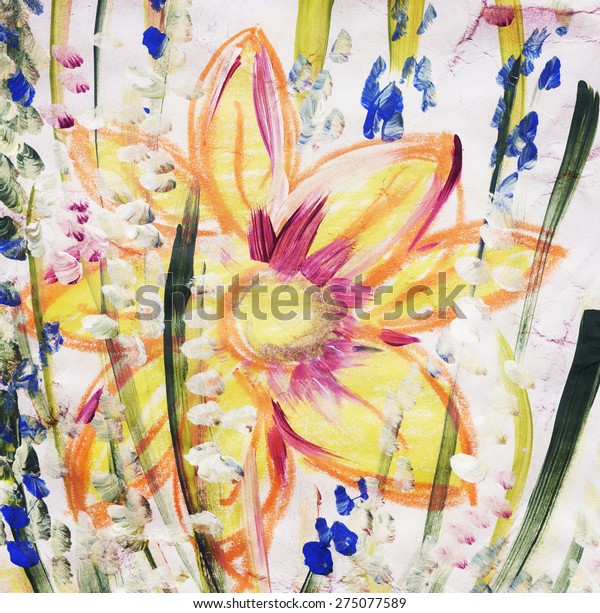 Abstract Flower Watercolor Crayon Handmade Drawing Stock Illustration 275077589