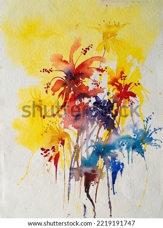 Abstract flower watercolor painting for various usage like invitation card, post card, poster, cover, decoration. Watercolor hand painted illustration. Floral painting. Vertical.