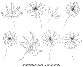 Abstract flowers isolated illustration. Wildflowers for background. Botanical art. Simple minimalist art set. Continuous line drawing. - Powered by Shutterstock