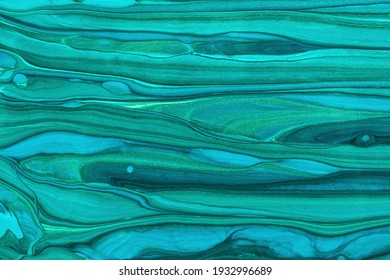 Abstract Fluid Art Background Dark Blue And Green Colors. Liquid Marble. Acrylic Painting On Canvas With Emerald Gradient. Watercolor Backdrop With Wavy Turquoise Pattern. Stone Section.