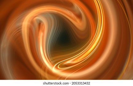 Abstract fluid funnel or vortex of red orange yellow color mix with black hole in shape of twist. Magic illusion in digital illustration. Great as background, festive wallpaper, print or cover.