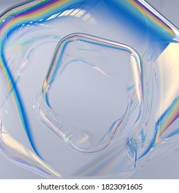 Abstract fluid liquid shapes  holographic spectral gradient texture  modern colorful art background isolated 3d rendering