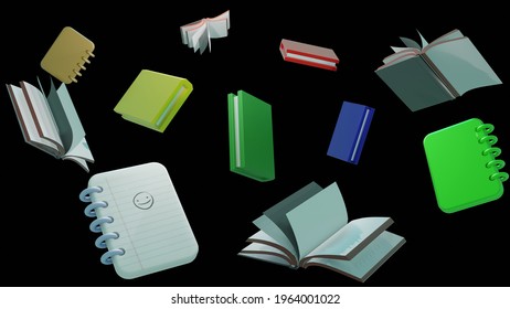 Abstract Flying Books without background, 3d illustration, 3d rendering - Powered by Shutterstock