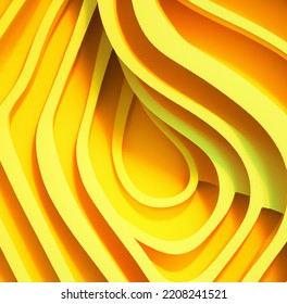 Abstract Folded Paper Effect. Bright Colorful Yellow Background. Maze Made Of Paper. 3d Rendering