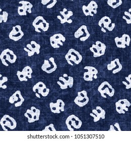 Abstract Folk Dot Indigo-Dyed Effect Textured Background. Seamless Pattern.