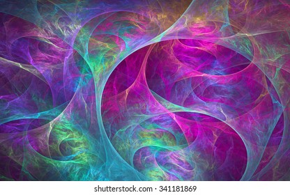 Abstract Fractal Background, Colorful Chaotic Arcs, Suitable For Desktop Wallpaper Or For Creative Graphic Design.