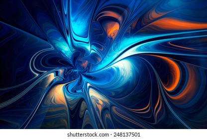 Abstract Fractal With Blue And Orange Wavy Stripes