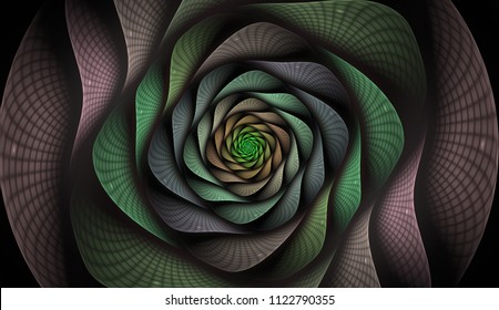Abstract fractal with grids and spirals, spiral flower usable for desktop wallpaper or for creative cover design. Polygonal wire frame infinity spiral model. technology style design