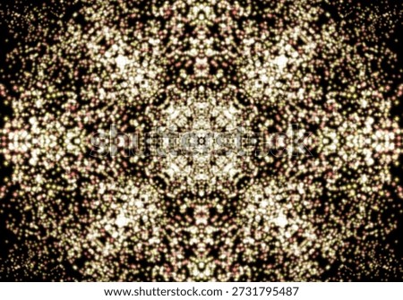 An abstract fractal pattern featuring glowing white, yellow, and pink dots arranged in a radial starburst shape against a dark background. Kaleidoscopic symmetry and luminescent effect evoke cosmic energy and celestial aesthetics, ideal for digital art, meditation visuals, and algorithmic design. The shimmering texture of the background aligns with themes of the universe, stars, cosmos, and stardust.
