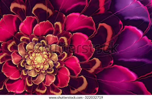Abstract fractal, pink-purple flower with yellow highlights, usable for tablet background, desktop wallpaper or for creative cover design.