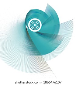 Abstract Fractal Turquoise Engine Blades Spinning Rapidly On A White Background. Graphic Design Element. 3d Rendering. 3d Illustration. Logo, Icon, Sign, Symbol.