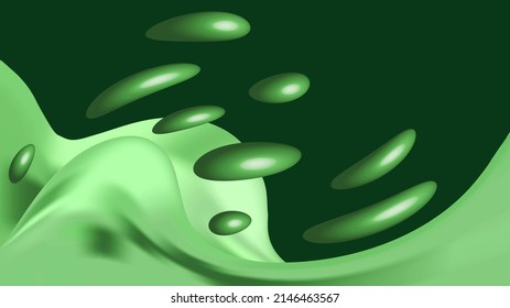 Abstract Fresh Pastel Luminous Waves With 3d Dots On Dark Green Background. Luxury Backdrop. Geometric Modern Digital Wallpaper. Carbon Neutrality Concept. Environment Conservation. Low Carbon Economy