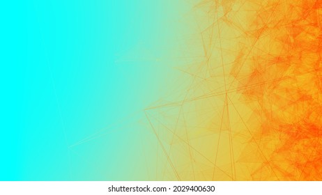 Abstract Full-Frame Plexus Polygon Banner Background On Blue Turquoise And Orange Red Gradient. Concept Futuristic Minimalistic 3D Animation Product Showcase And Technology Copy Space Promotion. 