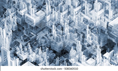 Abstract Future City Scape 3d Rendering