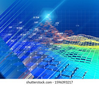 Abstract futuristic concept of predictive analysis. Big data. Quantum virtual cryptography. Business color visualization of artificial intelligence.