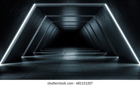 Abstract Futuristic dark corridor interior design. Future concept. 3D Rendering