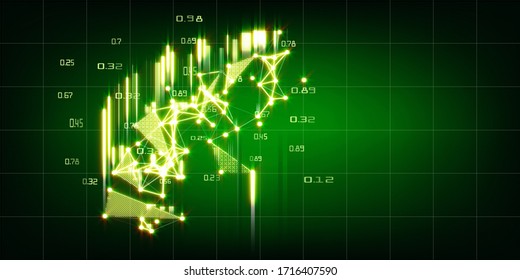 Abstract futuristic data concept in light grid connected particles and blurred lines. Business and science visualization of artificial intelligence with glow. Big data.