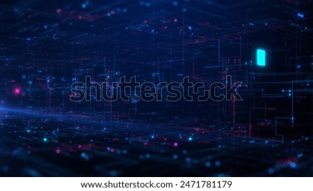 Abstract of a futuristic digital network with interconnected points in blue and pink, Futuristic digital data network visualization, Technology data network background.	3d rendering