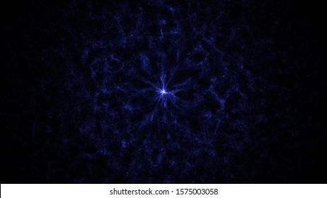 Abstract Futuristic Galaxy With Blue Digital Particles - Textured Circular Pattern Background With Lens Flare And Copy Space - Artificial Intelligence, Scientific Dark Matter And Brain Neuron Concept