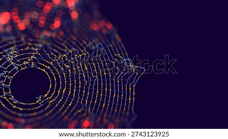 Abstract futuristic graph information computing  on disk space in dark cyberspace. Digital AI technology information with defocus. Big Data analysis processing.