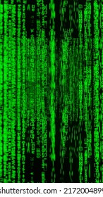 Abstract Futuristic Green Matrix Binary Digital Data Vertical Background 3D Rendering