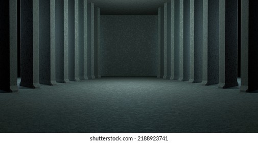 Abstract Futuristic Huge Virtual Showroom Club Hallway Spotlight Deep Green Banner Background Wallpaper 3D Rendering