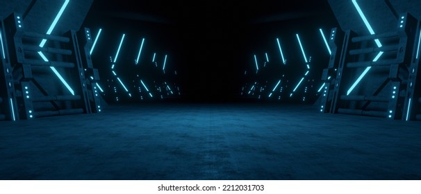 Abstract Futuristic Modern Alien Fashion Dance Club Showroom Hallway Tunnel Corridor Concrete Cyber Virtual Showcase Shaped Blue Turquoise Banner Background Billboard 3D Illustration