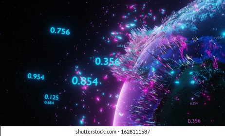 Abstract futuristic planet Earth surrounded by virtual elements. Dots, numbers and lines. Element of this image furnished by NASA. 3D rendering. Technology concept - Shutterstock ID 1628111587