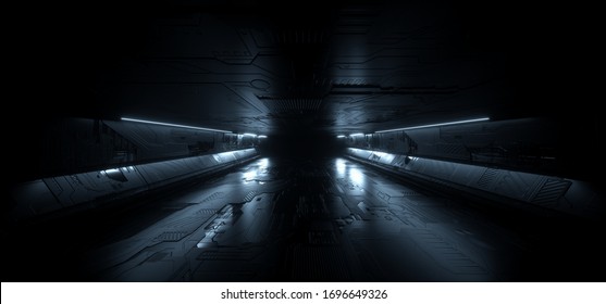 Abstract Futuristic Sci Fi Elegant Schematic Texture Alien Spaceship Garage Cement Concrete Grunge Concrete Columns Pillars Bunker Underground  Background Hallway Tunnel Corridor  Illustration