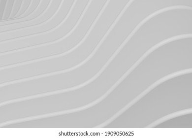 Abstract Futuristic Smooth Wavy Lines As Architecture White Background. Wavy Circular Outdoor Structures. Technology Design As Geometric City Texture Wallpaper. Close-up 3d Rendering Pattern