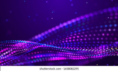 Abstract futuristic surface. Network connection dots and lines. Digital background. Colored pattern. 3d rendering.