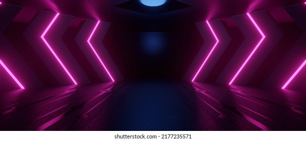 Abstract Futuristic Technology Retro Modern Spaceship Studio Showroom Gallery Concrete Asphalt Floor Hangar Tunnel Corridor Cool Light Blue Turquoise Banner Background Wallpaper 3D Rendering