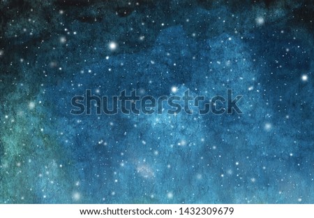 Abstract galaxy painting. Watercolor Cosmic texture with stars. Night sky. Milky way deep interstellar. White stars splash. Colorful art space.