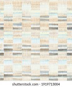 Abstract Geo With Stripe Linen Texture Watercolor Seamless Pattern Design For  Jacquard , Clothing, Cover, Wallpaper, Rug And Carpet 