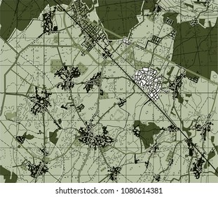 Abstract Geographical Map. Green  Image. Background Monochrome. Military Map