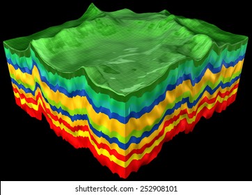 Abstract Geology ?ut,  Layers Scheme, 3d Render Isolated On Black