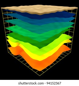 Abstract Geology Layers Scheme, 3d Render Isolated On Black