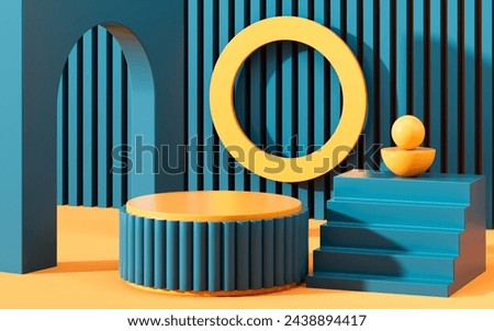 Abstract geometric architecture and empty stage, geometric figure, indoor light and shadow, 3d rendering. 3d illustration.