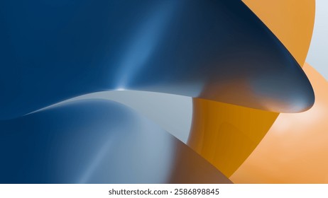 abstract geometric background of blue and orange figures, 3d rendering of glass figures