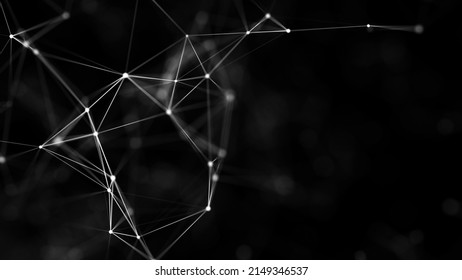 Abstract geometric background with connecting points and lines. Abstract black digital background. Network concept structure. Big data complex with compounds. 3D rendering.