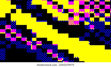 Abstract geometric background design elements in 80s, 90s, Y2K, 2000s lo-fi retro 8-bit pixel retro style. Modern grunge poster, flyer composition, brutalism, anti design, colorful geometrical shapes