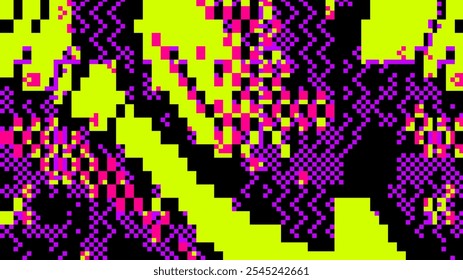 Abstract geometric background design elements in 80s, 90s, Y2K, 2000s lo-fi retro 8-bit pixel retro style. Modern grunge poster, flyer composition, brutalism, anti design, colorful geometrical shapes